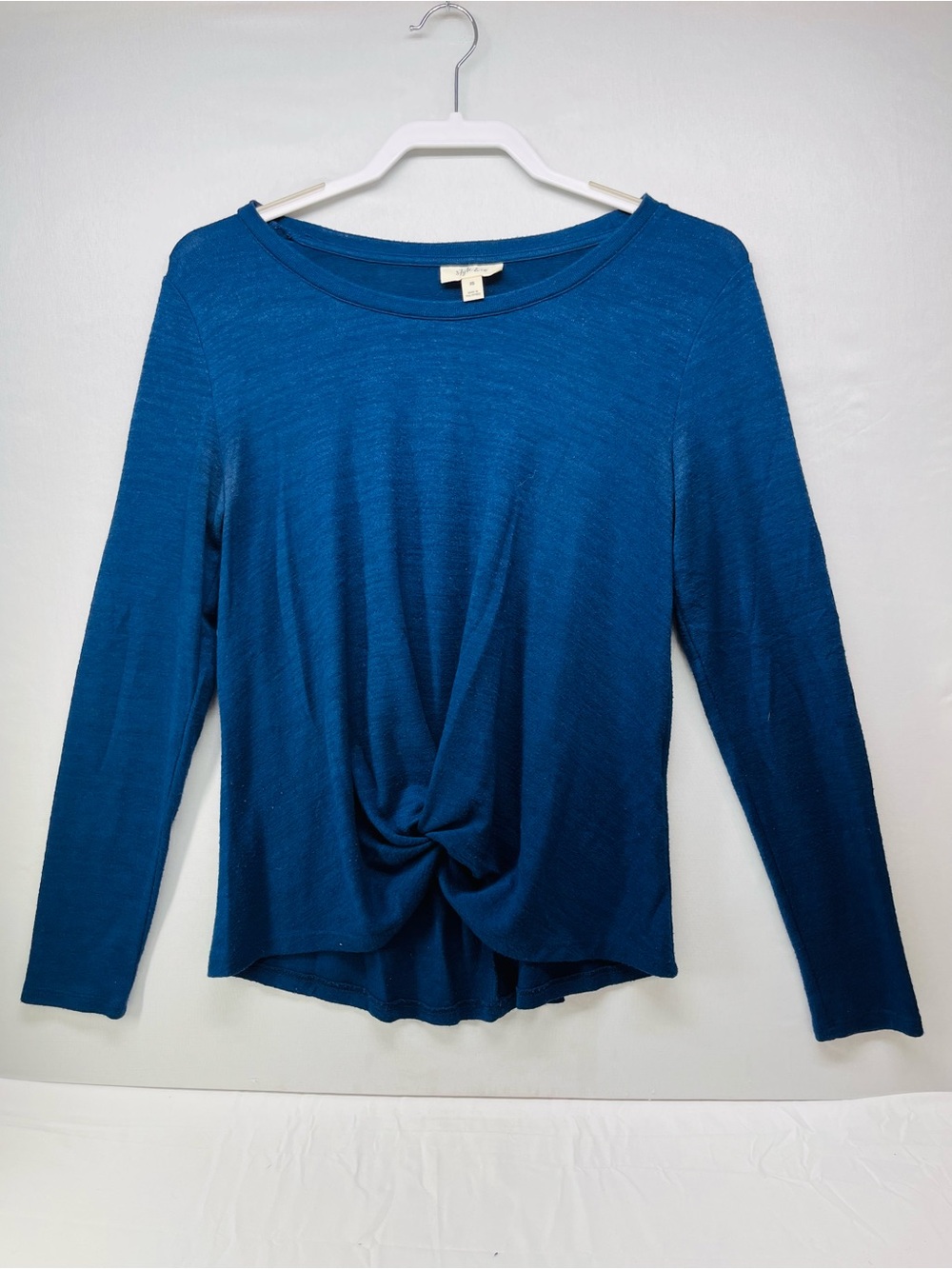 Style & Co. Teal-Blue Long Sleeve Twist Front Top